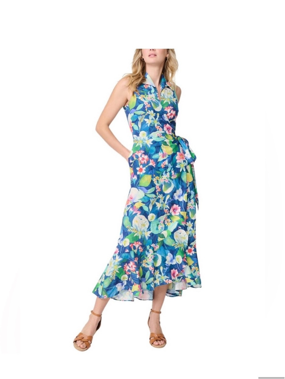 NWT J. McLaughlin Blue Floral Collared Midi Dress